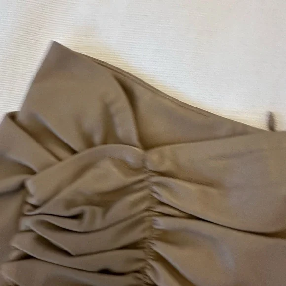 The Mannei Brown Ruched Leather Skirt - Picture 4 of 8